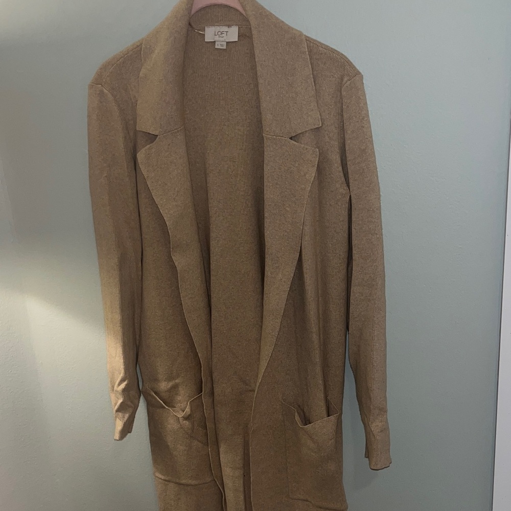 LOFT Camel Open-Front Cardigan